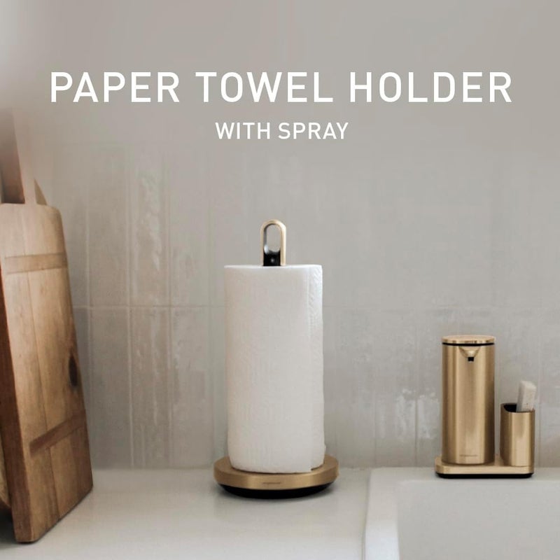 Simple Human Standing Paper Towel Holder with Spray Pump, Brass Stainless Steel, Gold - Image 2